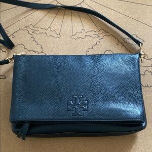 Tory Burch Black Crossbody Bag with Adjustable Strap and Pebbled Leather